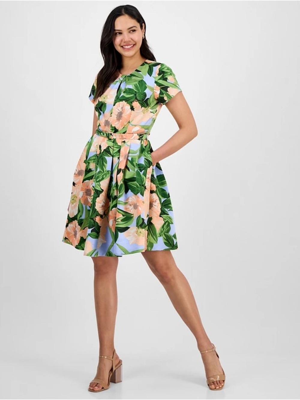 NWT Tahari ASL Floral Fit Flare Belted Dress Size 12